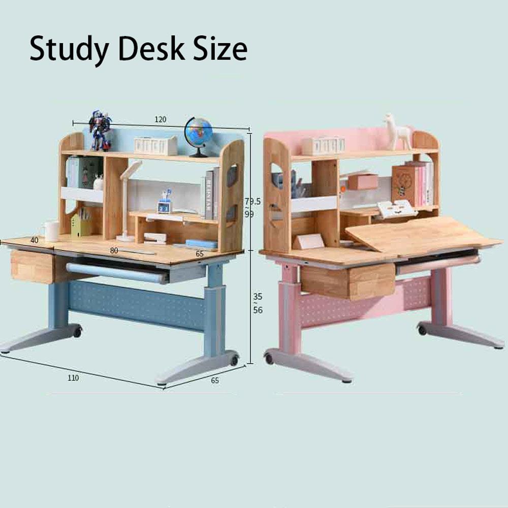 Solid Rubber Wood Adjustable Kids Ergonomic Blue Study Desk Chair Set