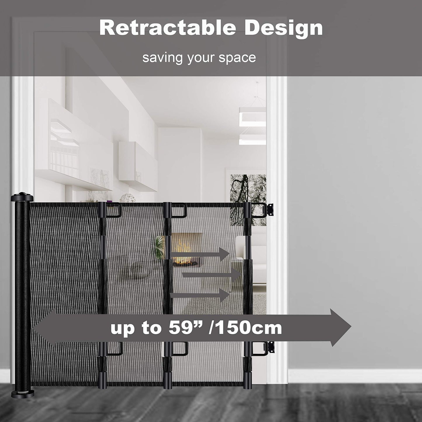 Retractable 1.5M Safety Gate Black